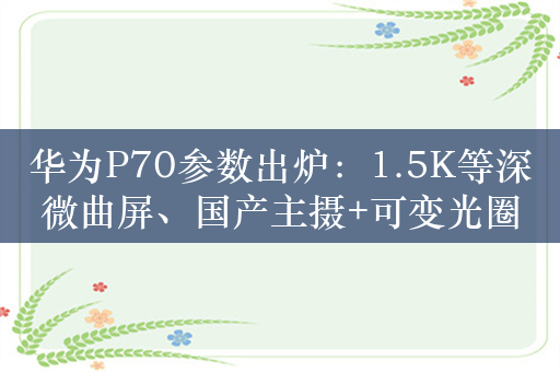 华为P70参数出炉：1.5K等深微曲屏、国产主摄+可变光圈