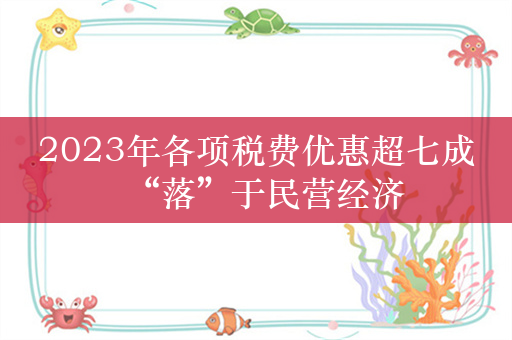 2023年各项税费优惠超七成“落”于民营经济