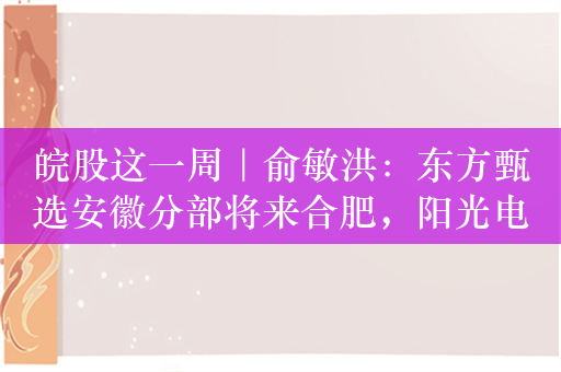 皖股这一周｜俞敏洪：东方甄选安徽分部将来合肥，阳光电源预计2023年净利润最高达103亿元