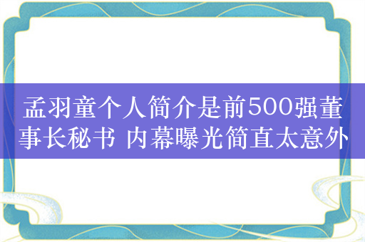 孟羽童个人简介是前500强董事长秘书 内幕曝光简直太意外了