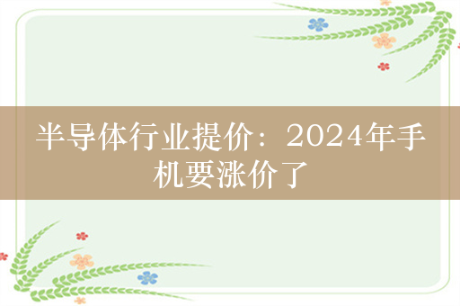 半导体行业提价：2024年手机要涨价了