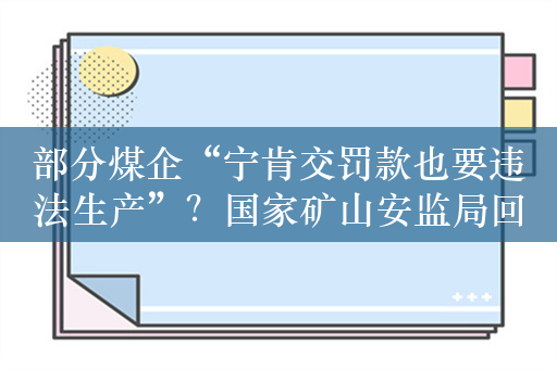 部分煤企“宁肯交罚款也要违法生产”？国家矿山安监局回应