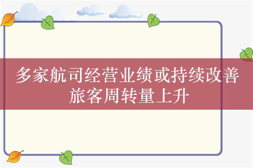 多家航司经营业绩或持续改善 旅客周转量上升