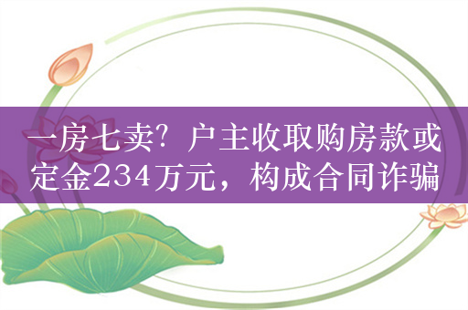 一房七卖？户主收取购房款或定金234万元，构成合同诈骗罪被判十年