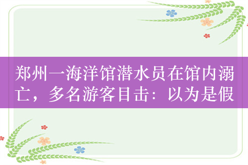 郑州一海洋馆潜水员在馆内溺亡，多名游客目击：以为是假人