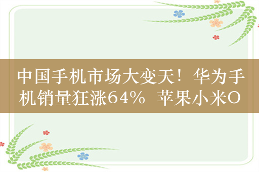 中国手机市场大变天！华为手机销量狂涨64%  苹果小米OPPOvivo集体下跌