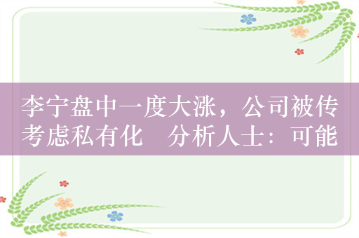 李宁盘中一度大涨，公司被传考虑私有化   分析人士：可能性不大