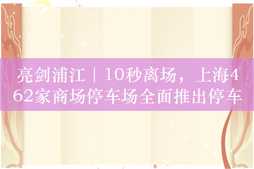 亮剑浦江｜10秒离场，上海462家商场停车场全面推出停车缴费“纯净码”