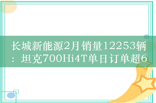 长城新能源2月销量12253辆：坦克700Hi4T单日订单超6000辆