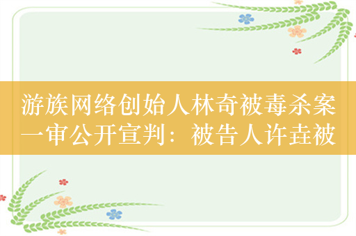 游族网络创始人林奇被毒杀案一审公开宣判：被告人许垚被判死刑