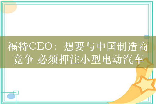 福特CEO：想要与中国制造商竞争 必须押注小型电动汽车