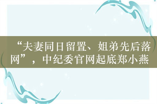 “夫妻同日留置、姐弟先后落网”，中纪委官网起底郑小燕家族腐败案