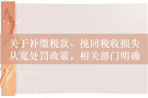 关于补缴税款、挽回税收损失从宽处罚政策，相关部门明确