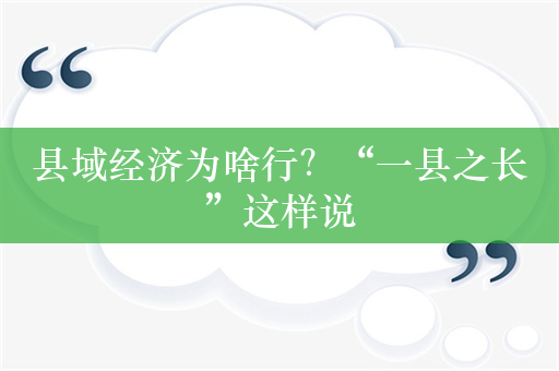 县域经济为啥行？“一县之长”这样说