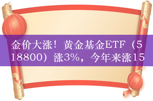 金价大涨！黄金基金ETF（518800）涨3%，今年来涨15%，连续10日净流入额超5.7亿元