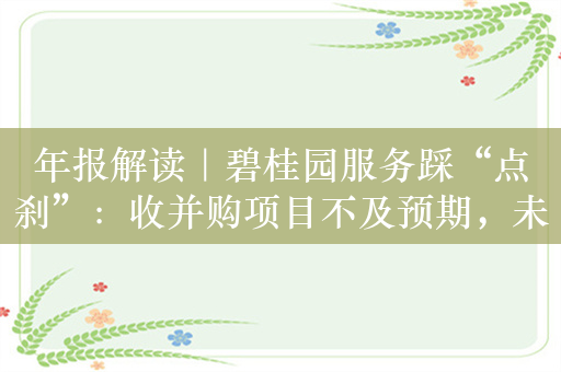 年报解读｜碧桂园服务踩“点刹”：收并购项目不及预期，未来确定性仍待明