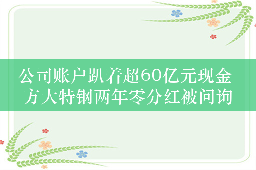 公司账户趴着超60亿元现金 方大特钢两年零分红被问询