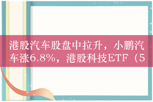 港股汽车股盘中拉升，小鹏汽车涨6.8%，港股科技ETF（513020）涨1.4%，盘中溢价交易