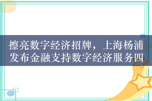 擦亮数字经济招牌，上海杨浦发布金融支持数字经济服务四举措