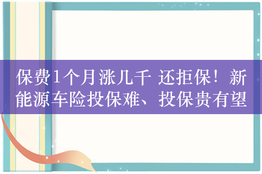 保费1个月涨几千 还拒保！新能源车险投保难、投保贵有望缓解 新政策已在路上