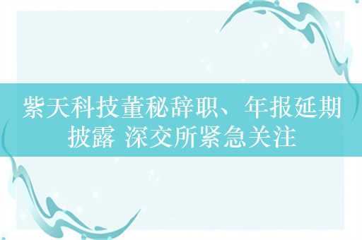 紫天科技董秘辞职、年报延期披露 深交所紧急关注