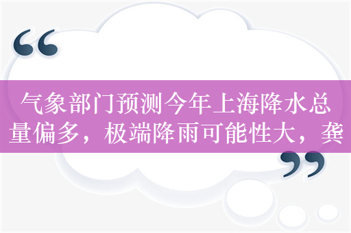 气象部门预测今年上海降水总量偏多，极端降雨可能性大，龚正部署防汛工作