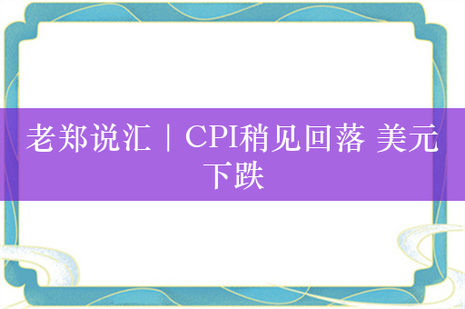 老郑说汇｜CPI稍见回落 美元下跌