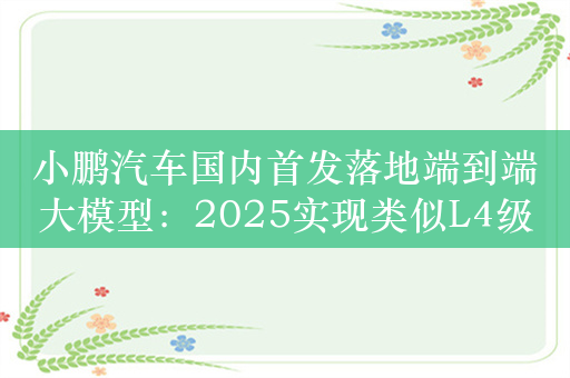 小鹏汽车国内首发落地端到端大模型：2025实现类似L4级智驾