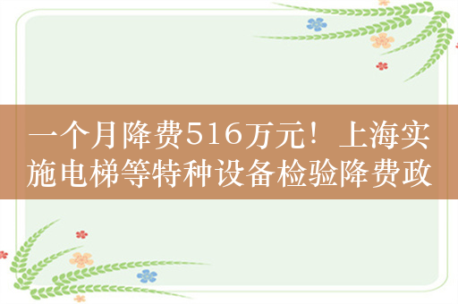 一个月降费516万元！上海实施电梯等特种设备检验降费政策