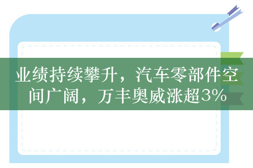 业绩持续攀升，汽车零部件空间广阔，万丰奥威涨超3%