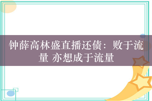 钟薛高林盛直播还债：败于流量 亦想成于流量