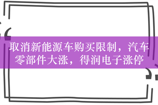 取消新能源车购买限制，汽车零部件大涨，得润电子涨停