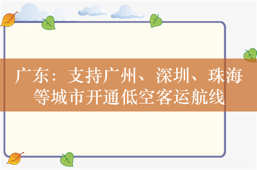 广东：支持广州、深圳、珠海等城市开通低空客运航线