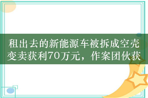 租出去的新能源车被拆成空壳变卖获利70万元，作案团伙获刑