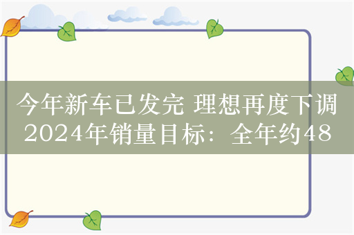 今年新车已发完 理想再度下调2024年销量目标：全年约48万辆