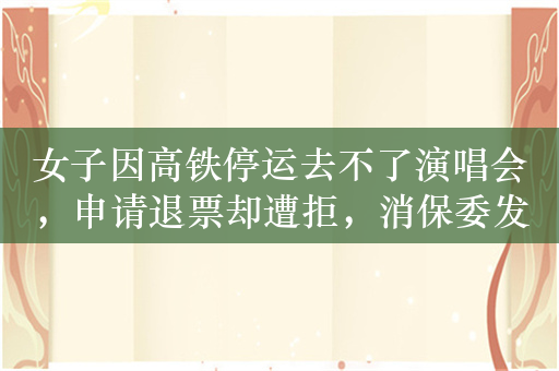 女子因高铁停运去不了演唱会，申请退票却遭拒，消保委发声