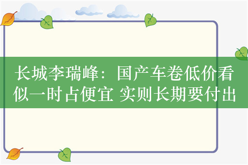 长城李瑞峰：国产车卷低价看似一时占便宜 实则长期要付出代价