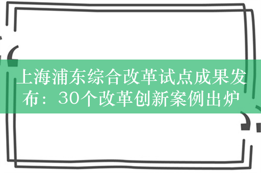 上海浦东综合改革试点成果发布：30个改革创新案例出炉