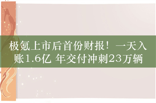 极氪上市后首份财报！一天入账1.6亿 年交付冲刺23万辆