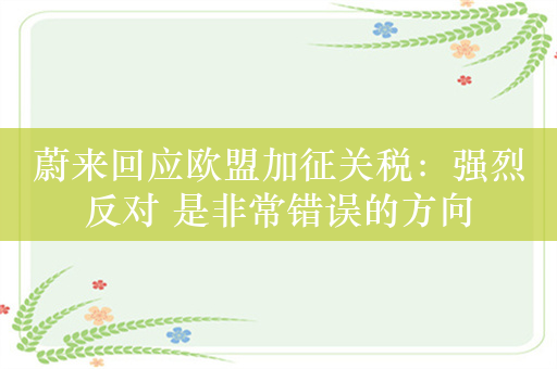 蔚来回应欧盟加征关税：强烈反对 是非常错误的方向