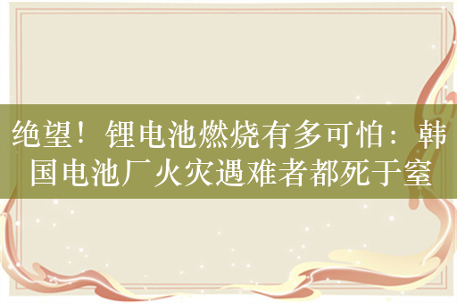 绝望！锂电池燃烧有多可怕：韩国电池厂火灾遇难者都死于窒息