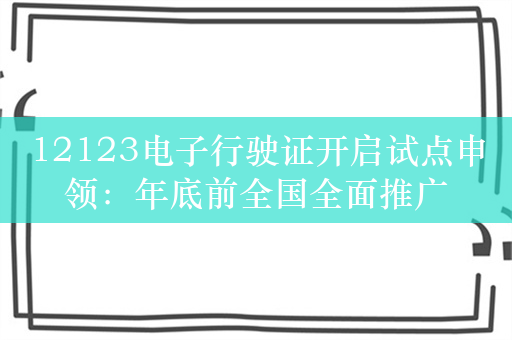 12123电子行驶证开启试点申领：年底前全国全面推广