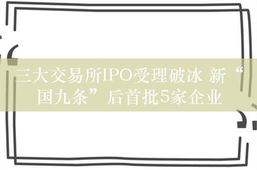 三大交易所IPO受理破冰 新“国九条”后首批5家企业