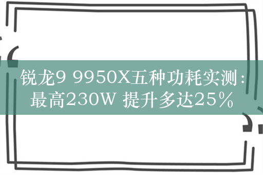 锐龙9 9950X五种功耗实测：最高230W 提升多达25％