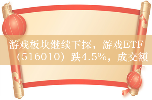 游戏板块继续下探，游戏ETF（516010）跌4.5%，成交额超1.8亿元