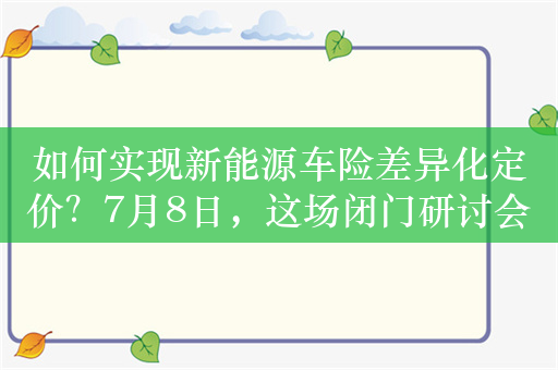 如何实现新能源车险差异化定价？7月8日，这场闭门研讨会给你答案