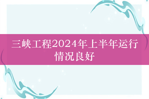 三峡工程2024年上半年运行情况良好