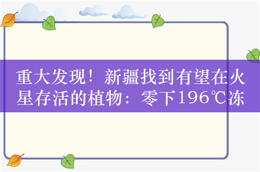 重大发现！新疆找到有望在火星存活的植物：零下196℃冻不死、5000Gy伽马辐射照不死