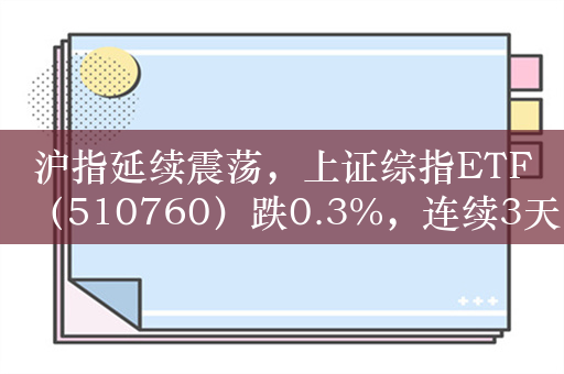 沪指延续震荡，上证综指ETF（510760）跌0.3%，连续3天净流入额超3.9亿元