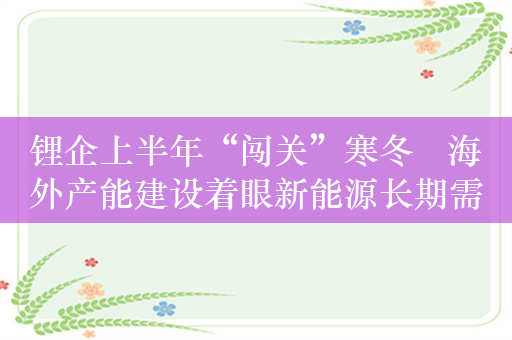 锂企上半年“闯关”寒冬   海外产能建设着眼新能源长期需求